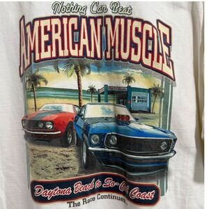 Men's XXL American Muscle‎ Car Graphic White T Shirt Daytona Beach So-Cal Coast